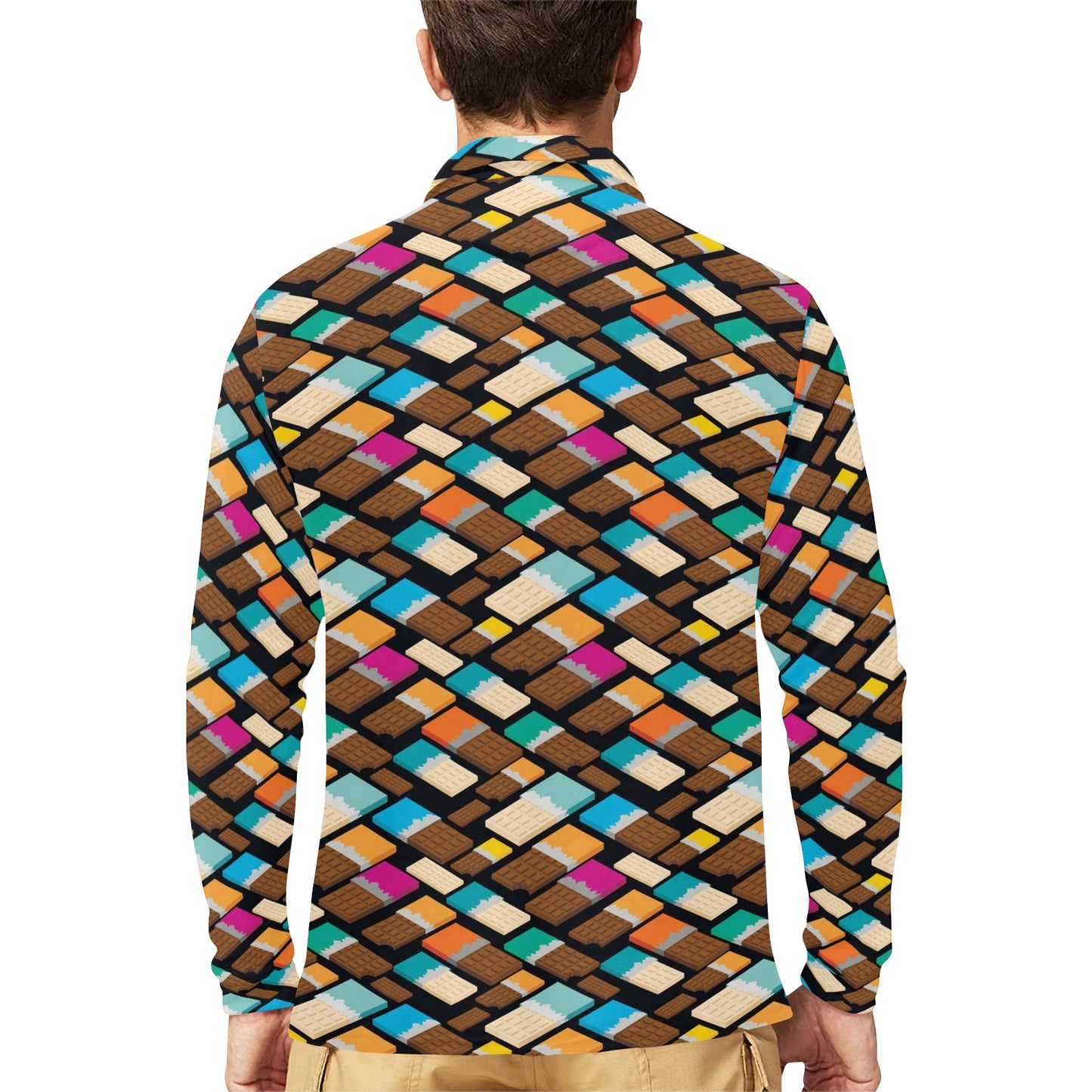 Chocolate Pattern Print Design 02 Long Sleeve Polo Shirt For Men's