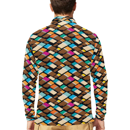 Chocolate Pattern Print Design 02 Long Sleeve Polo Shirt For Men's