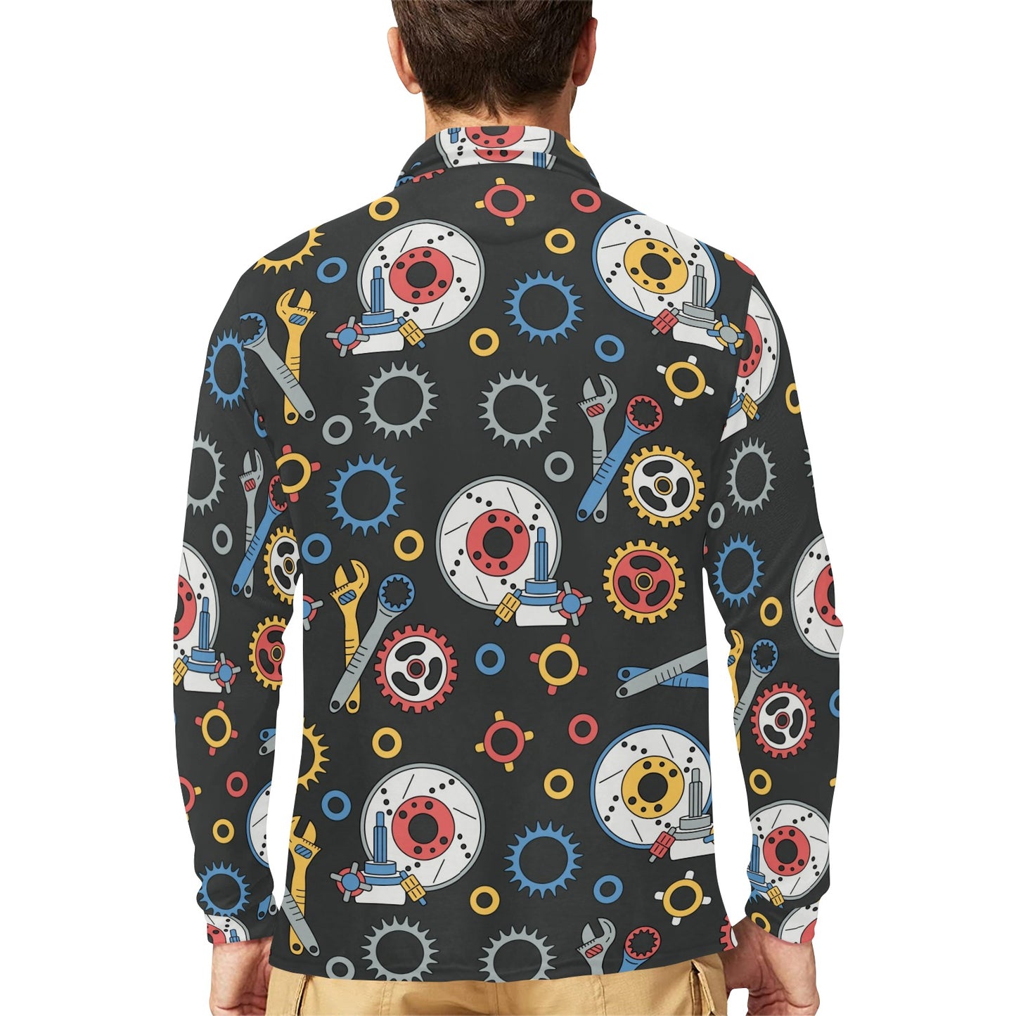 Mechanic Pattern Print Design 01 Long Sleeve Polo Shirt For Men's