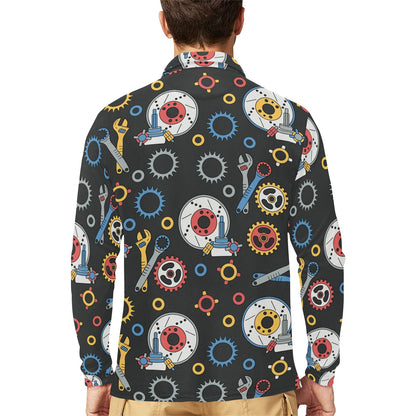 Mechanic Pattern Print Design 01 Long Sleeve Polo Shirt For Men's