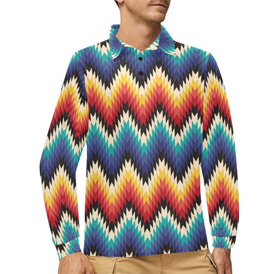 Tribal Aztec Long Sleeve Polo Shirt For Men's