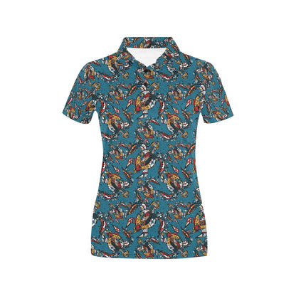 Sea Turtle Tribal Colorful Hand Drawn Women's Polo Shirt