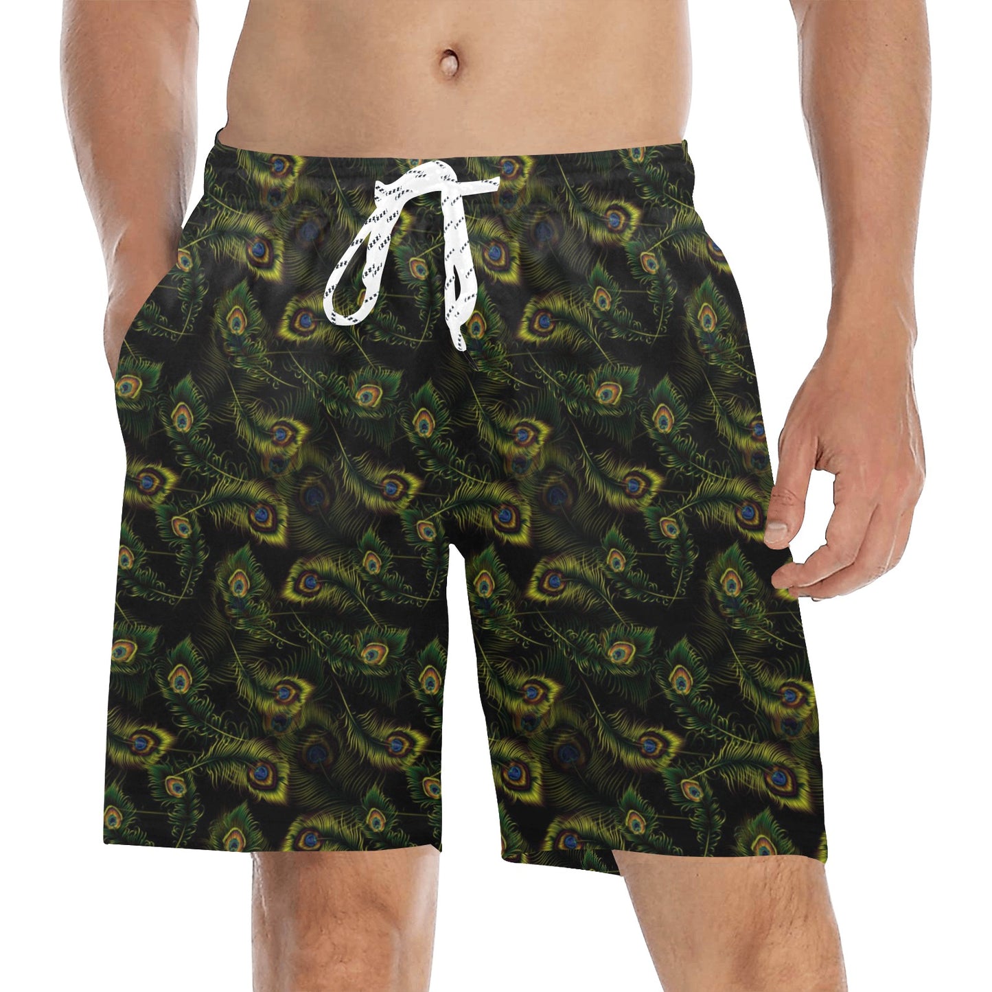 Peacock Feather Pattern Design Print Men's Swim Trunks Beach Shorts