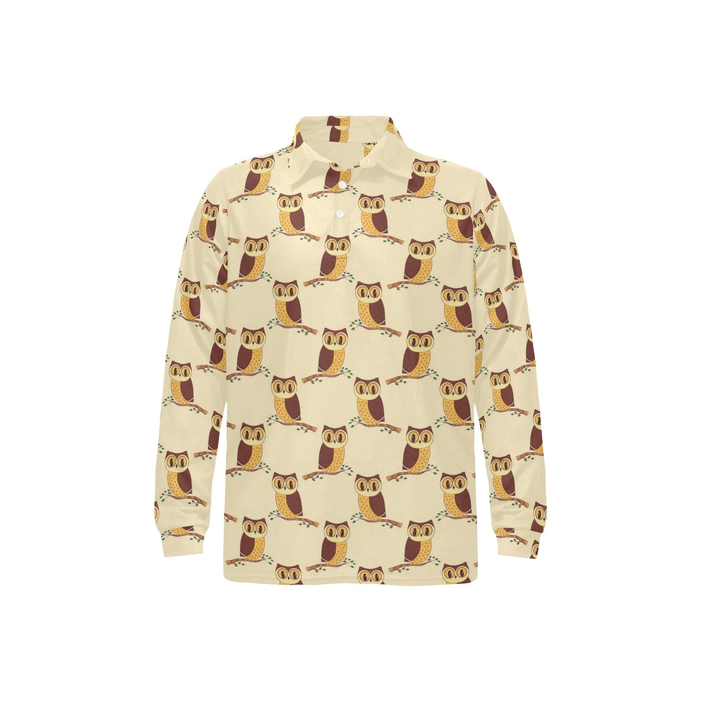 Owl Pattern Print Design A07 Long Sleeve Polo Shirt For Men's