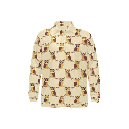 Owl Pattern Print Design A07 Long Sleeve Polo Shirt For Men's