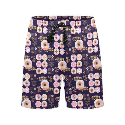 Sakura Japan Style Print Design LKS302 Men's Swim Trunks Beach Shorts