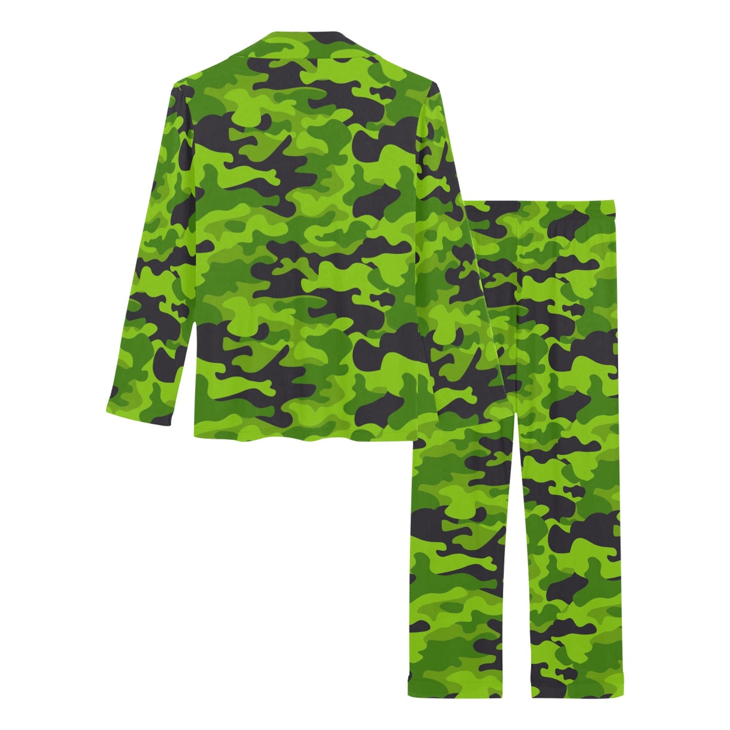 Green Kelly Camo Print Women's Long Pajama Set