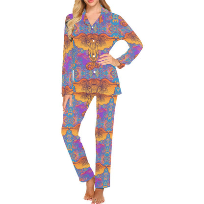 Gold Elephant Indian Women's Long Pajama Set