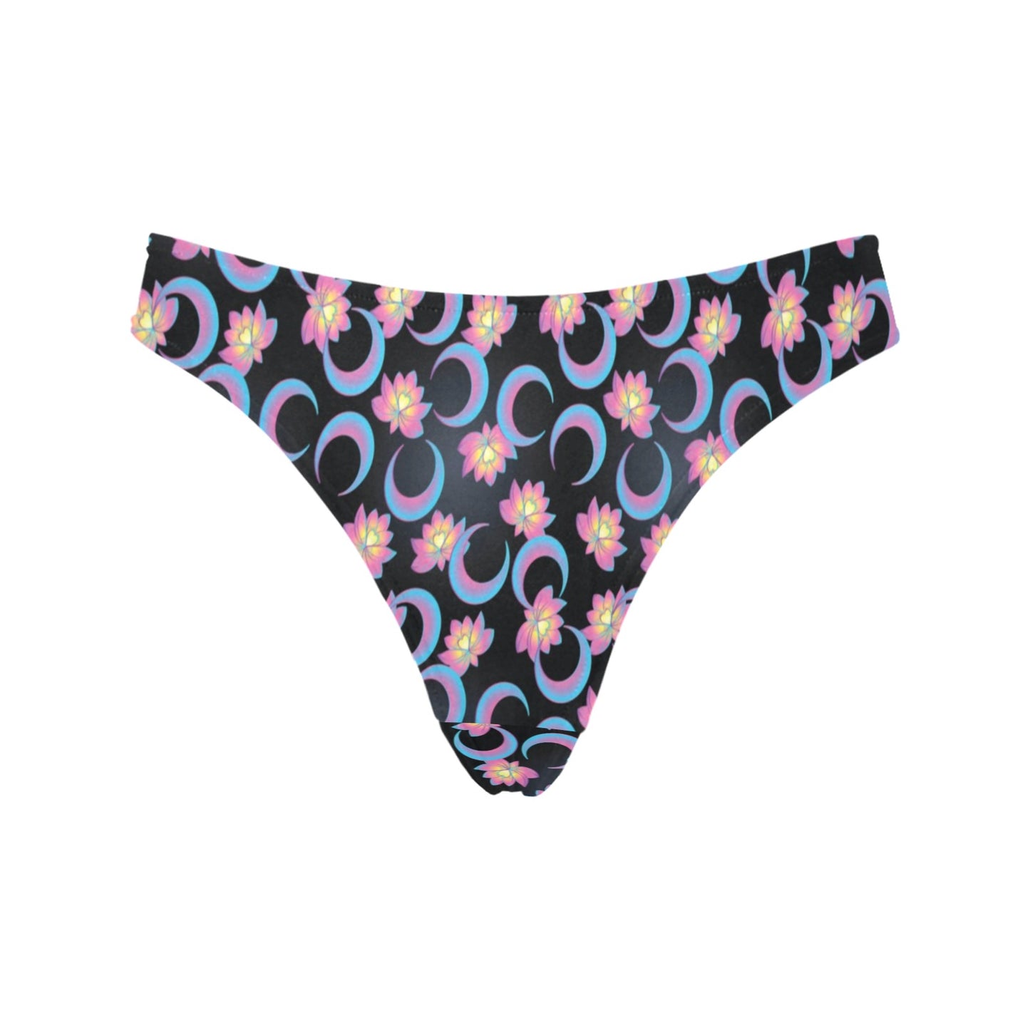 Lotus with Moon Pink Print Themed Women's Thongs