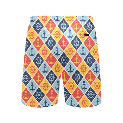 Nautical Pattern Design Themed Print Men's Swim Trunks Beach Shorts