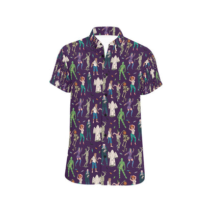 Creepy Zombie Print Design LKS302 Men Short Sleeve Button Up Shirt