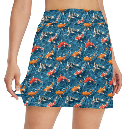 Koi Carp Water Design Themed Print 17" Golf & Pickleball Skort with Pockets