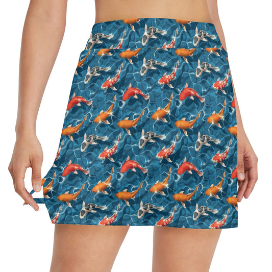 Koi Carp Water Design Themed Print 17" Golf & Pickleball Skort with Pockets