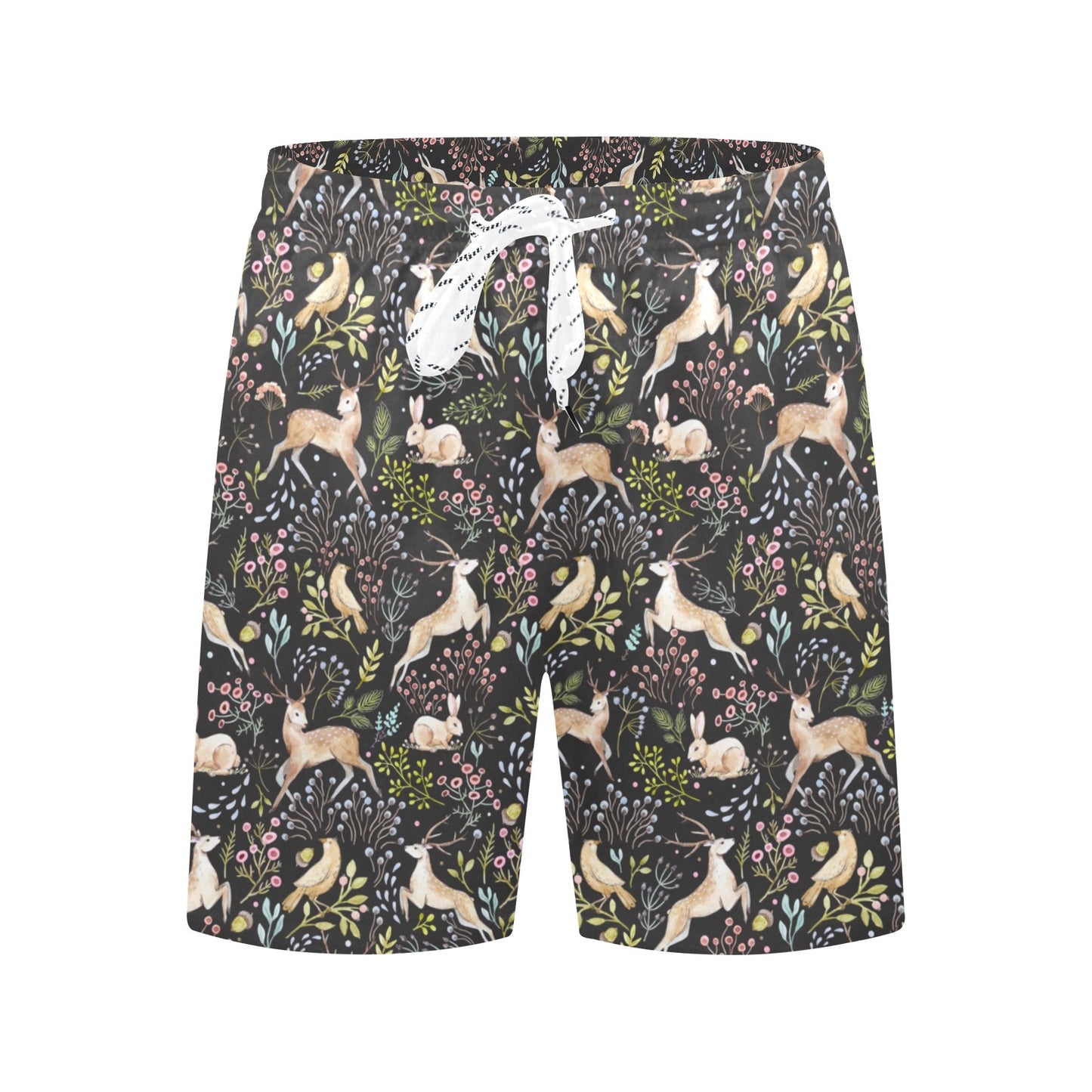 Deer Floral Jungle Men's Swim Trunks Beach Shorts