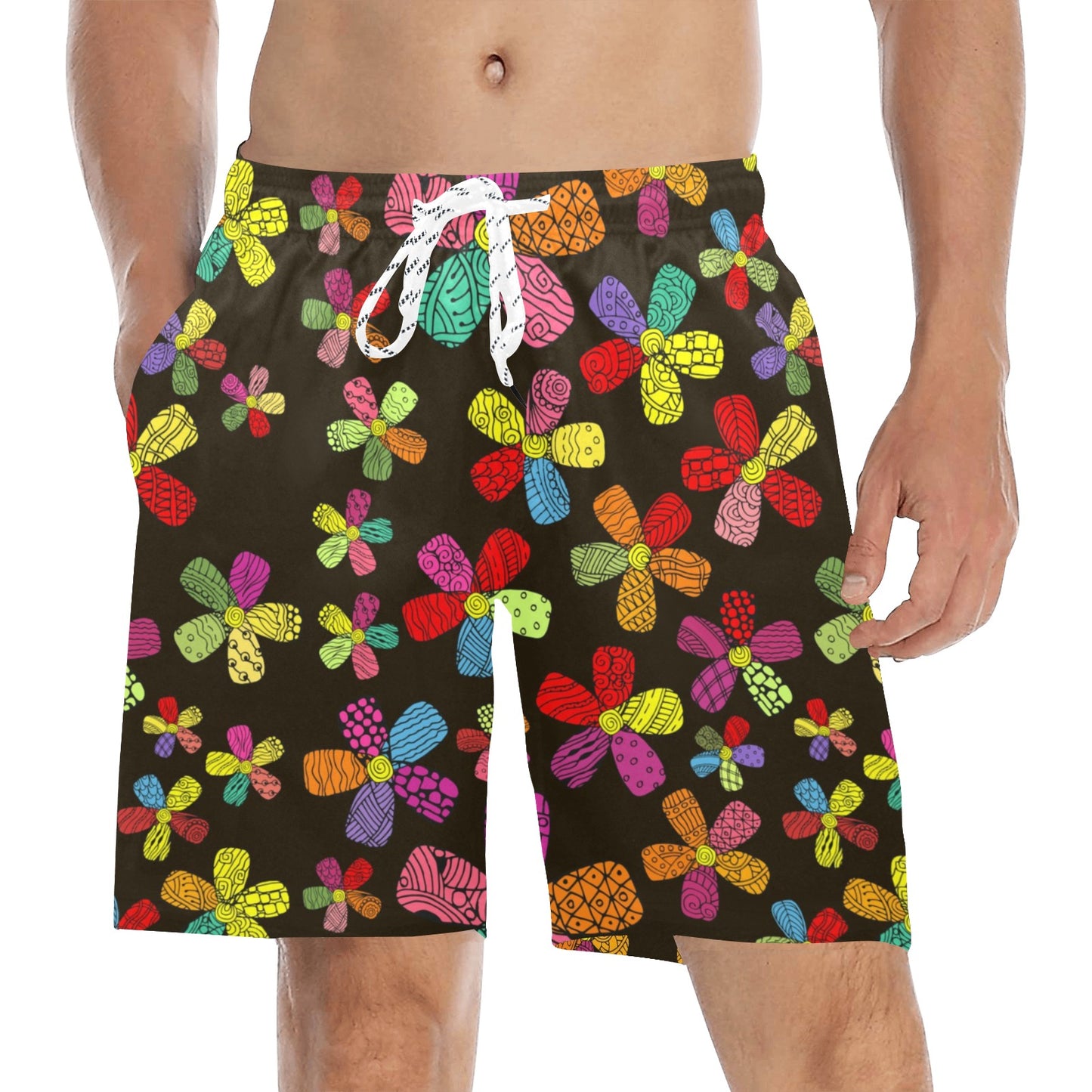 Flower Power Colorful Print Pattern Men's Swim Trunks Beach Shorts