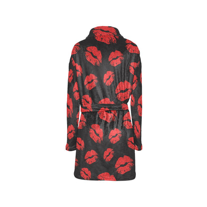 Lip Red Pattern Print Design 02 Women's Fleece Robe