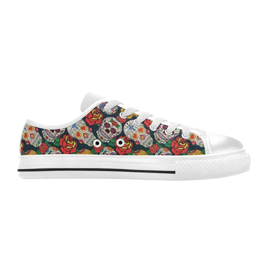 Sugar Skull Print Design LKS306 Women's White Low Top Shoes