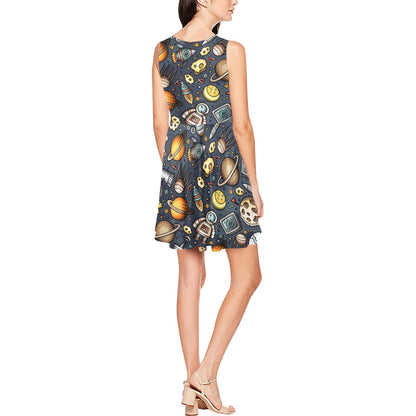 Space Pattern Print Sleeveless Dress