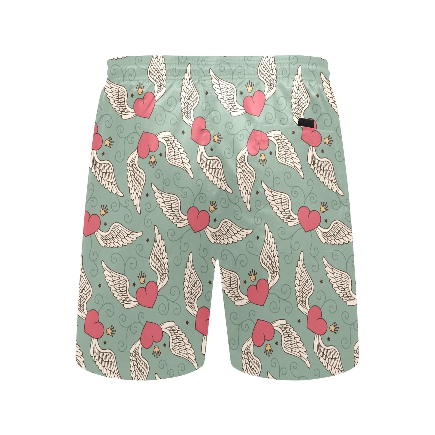 Angel Wings Heart Design Themed Print Men's Swim Trunks Beach Shorts