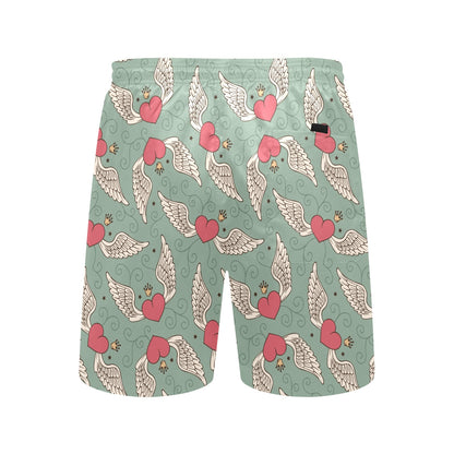 Angel Wings Heart Design Themed Print Men's Swim Trunks Beach Shorts