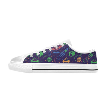 UFO Space Rocket Print Design LKS302 Women's White Low Top Shoes