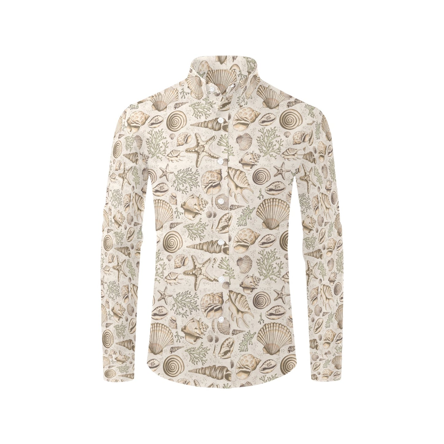 Seashell Print Design LKS304 Men's Long Sleeve Dress Shirt
