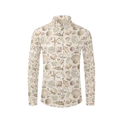 Seashell Print Design LKS304 Men's Long Sleeve Dress Shirt
