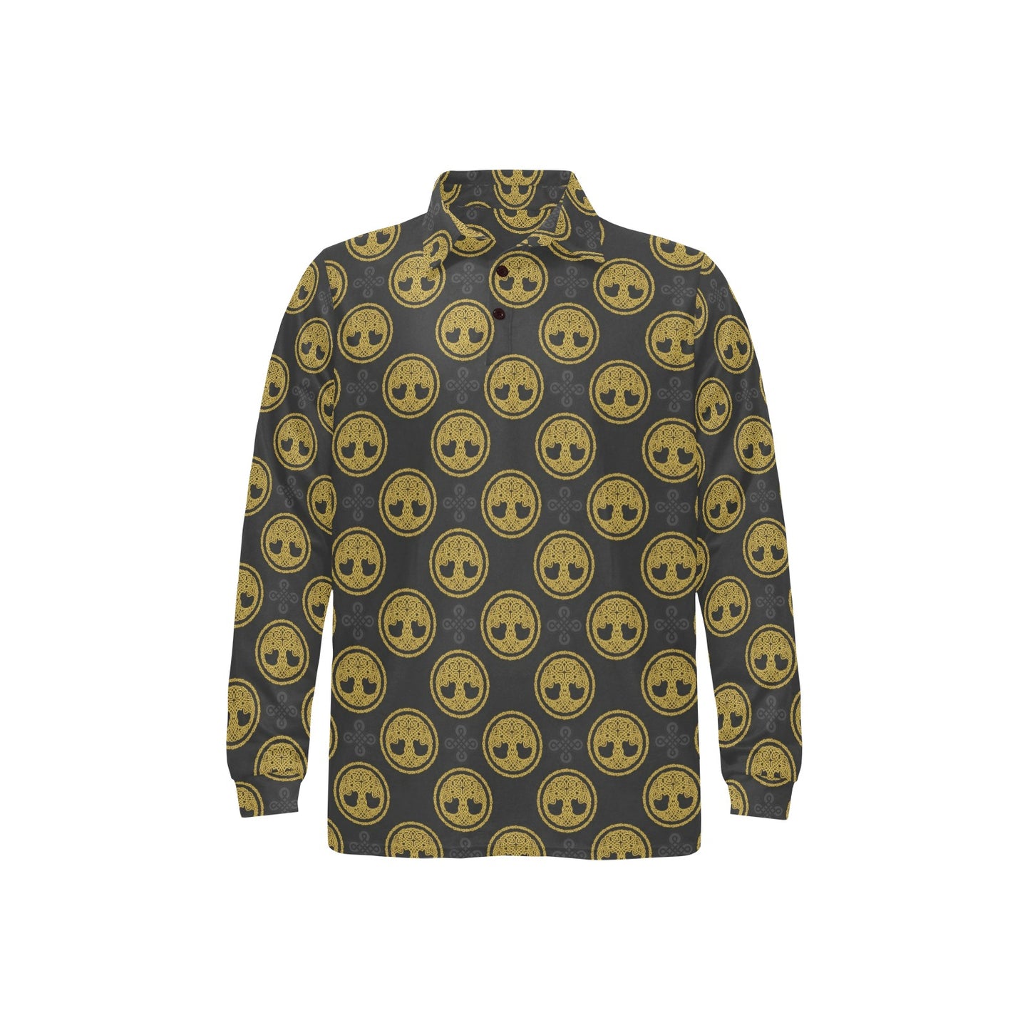 Celtic Tree of Life Design Long Sleeve Polo Shirt For Men's