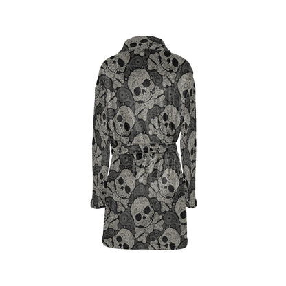 Paisley Skull Pattern Print Design A01 Women's Fleece Robe