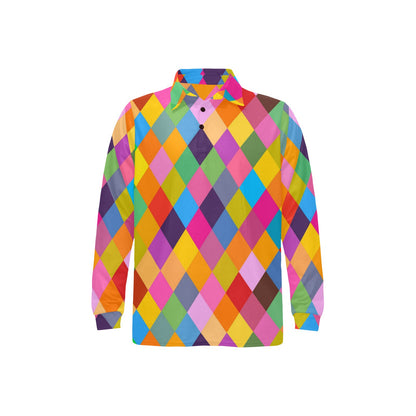 Harlequin Pattern Print Design 02 Long Sleeve Polo Shirt For Men's