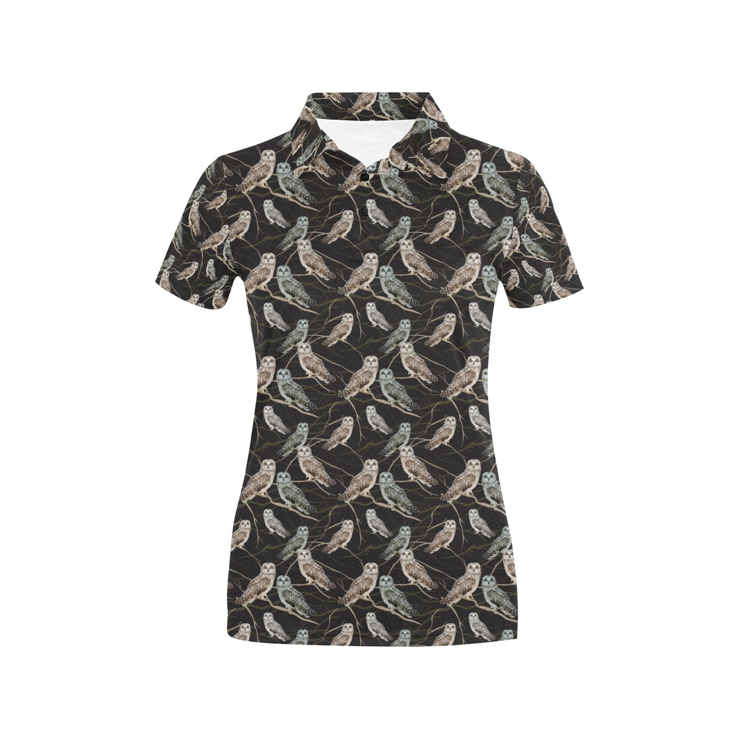 Owl Branch Themed Design Print Women's Polo Shirt