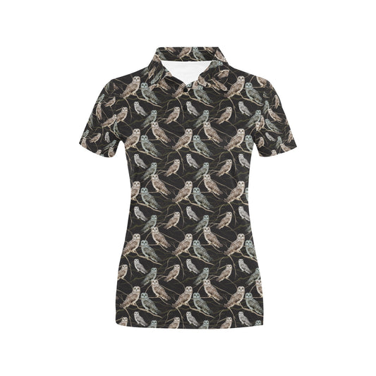 Owl Branch Themed Design Print Women's Polo Shirt