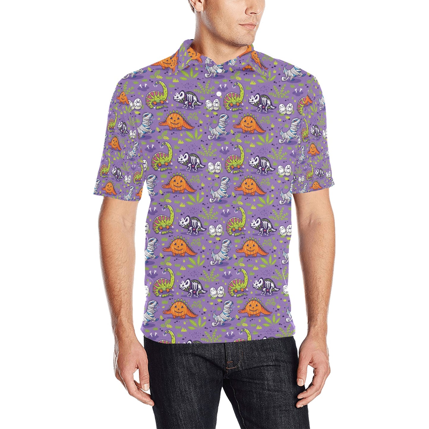 Zombie Dinosaur Print Design LKS302 Men Polo Shirt