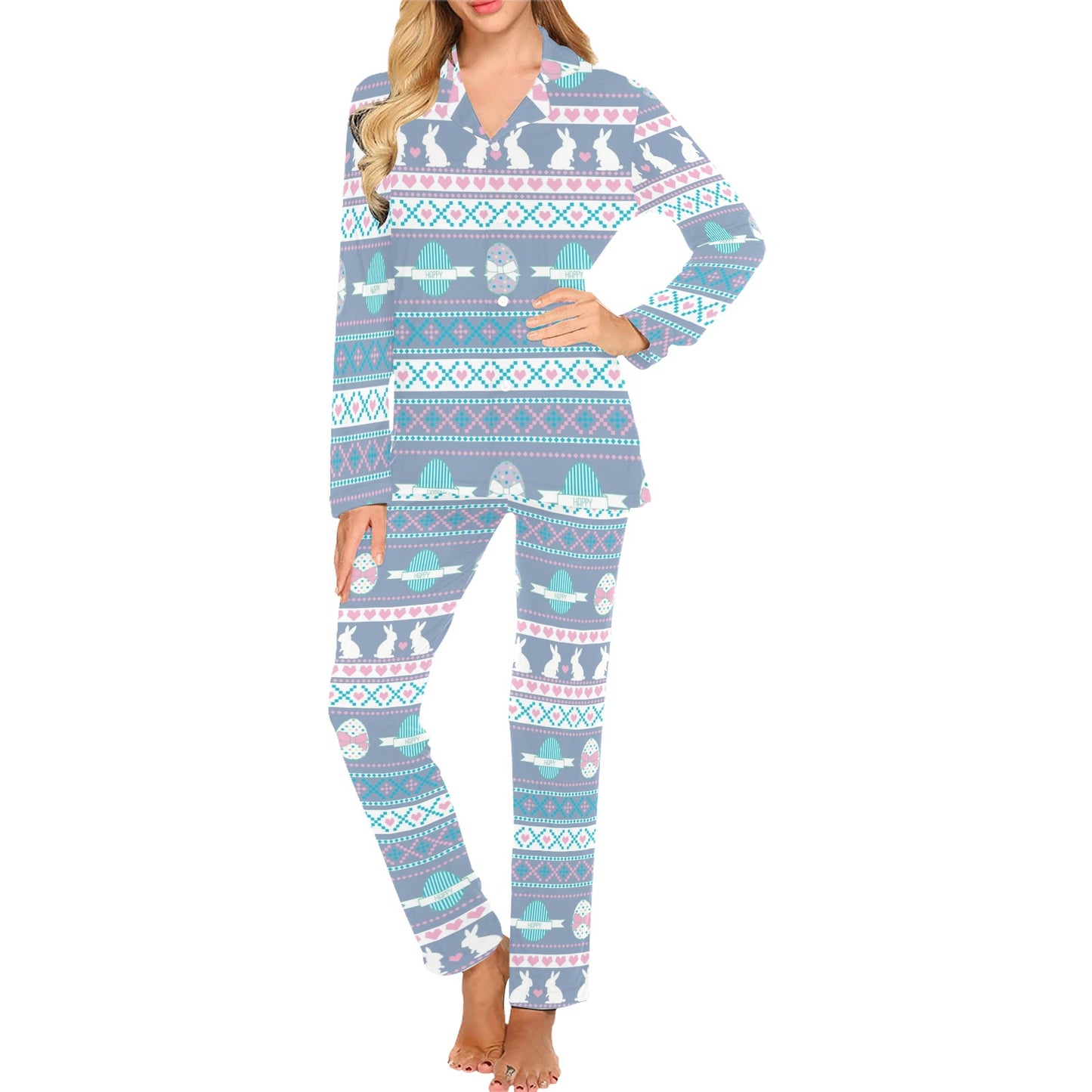Easter Eggs Pattern Print Design RB013 Women's Long Pajama Set