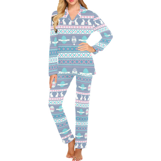 Easter Eggs Pattern Print Design RB013 Women's Long Pajama Set