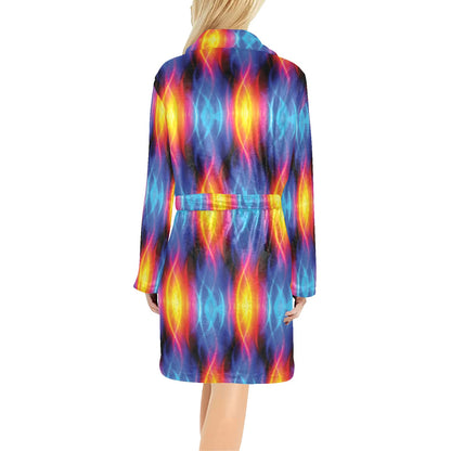 Flame Fire Blue Design Print Women's Fleece Robe