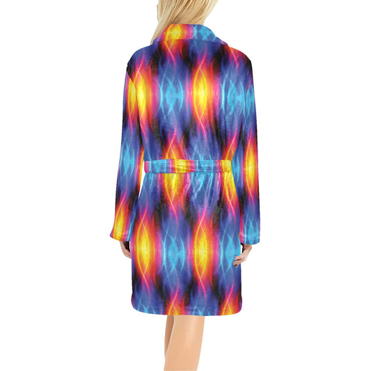 Flame Fire Blue Design Print Women's Fleece Robe