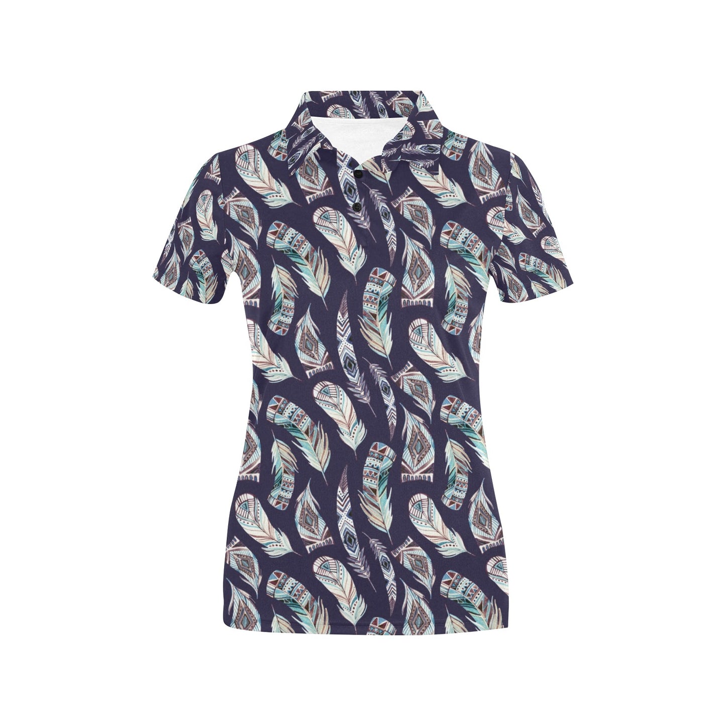 Feather Vintage Boho Design Print Women's Polo Shirt