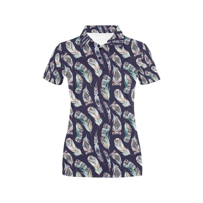 Feather Vintage Boho Design Print Women's Polo Shirt