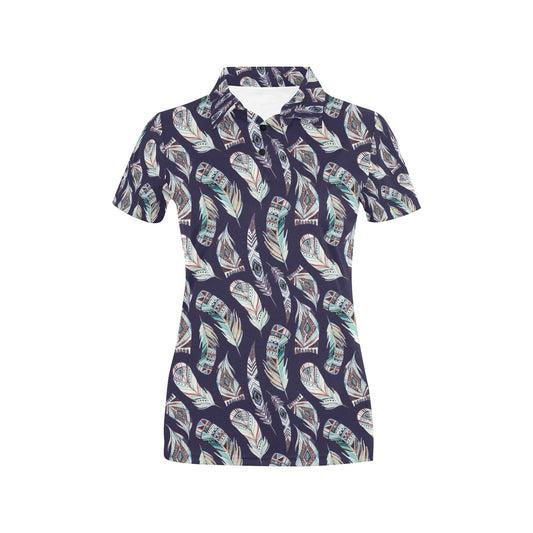Feather Vintage Boho Design Print Women's Polo Shirt