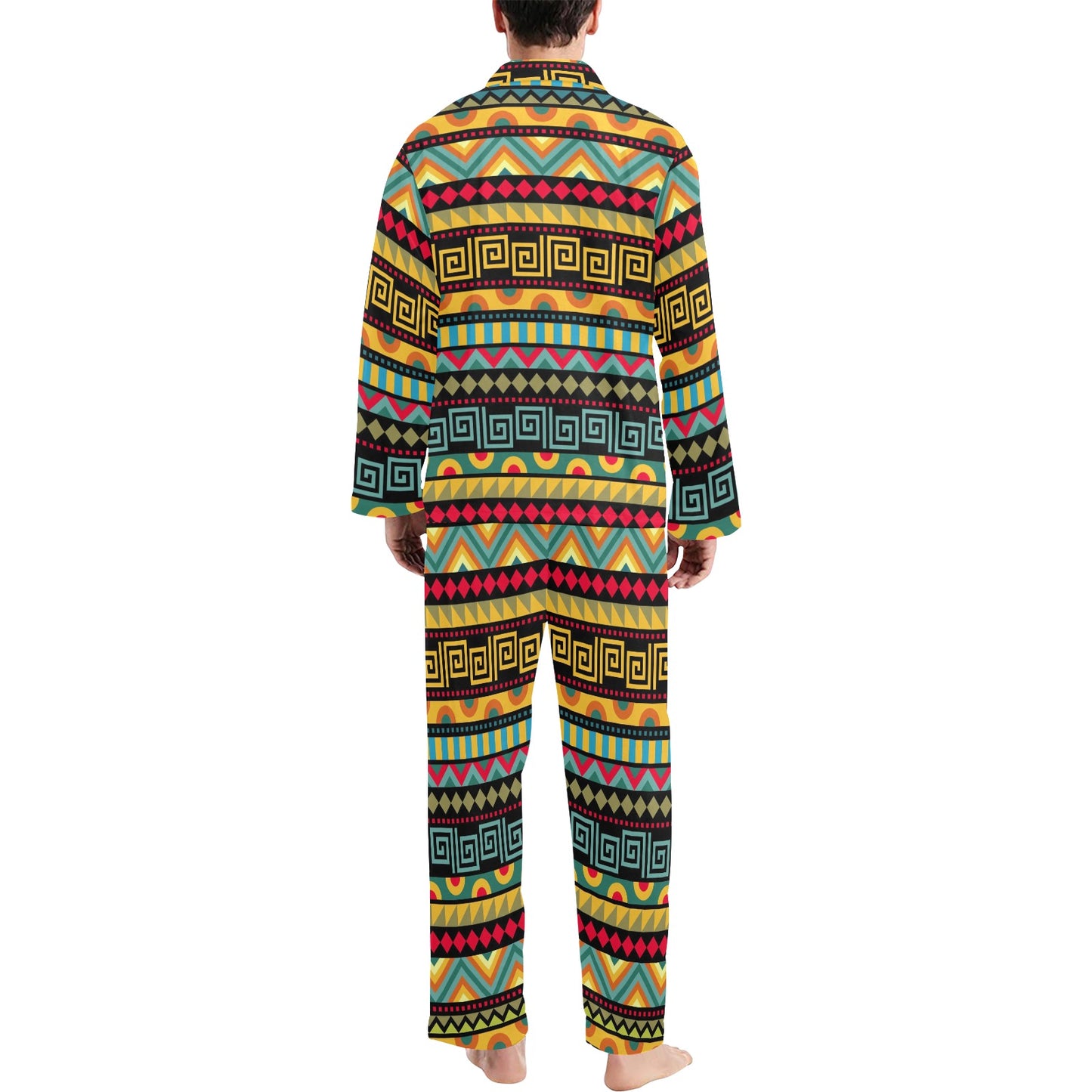 African Pattern Print Design 03 Men's Long Pajama Set