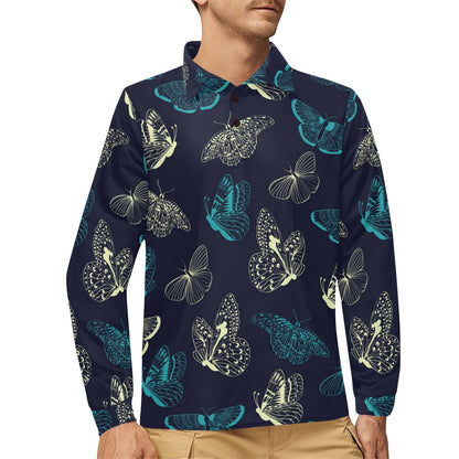 Monarch Butterfly Pattern Print Design 01 Long Sleeve Polo Shirt For Men's