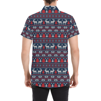 Reindeer Print Design LKS405 Men Short Sleeve Button Up Shirt