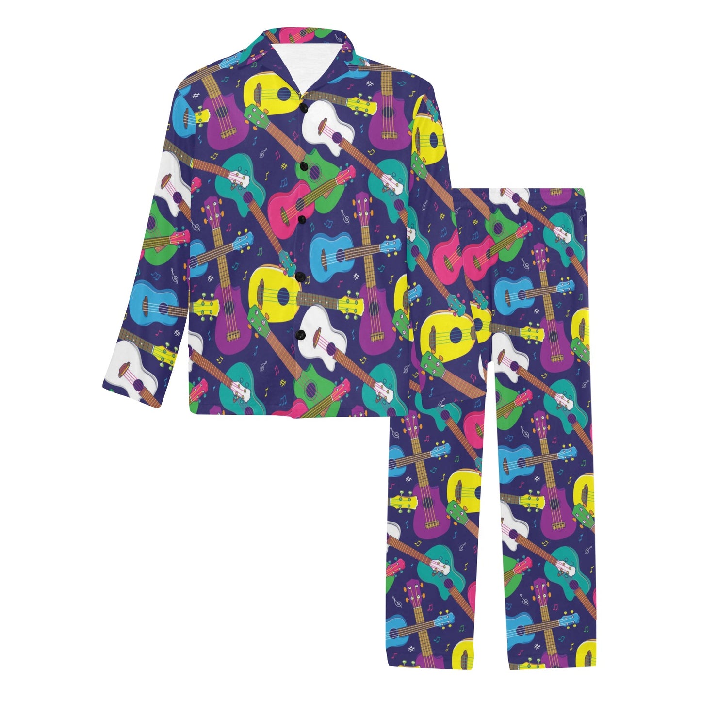 Ukulele Pattern Print Design 02 Men's Long Pajama Set