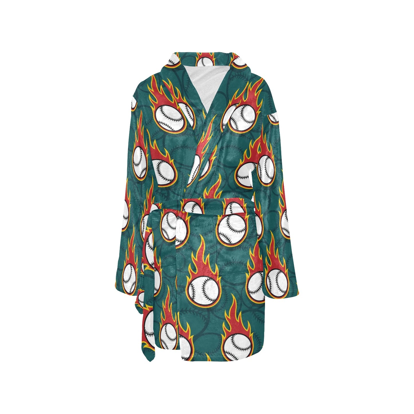 Baseball Fire Print Pattern Women's Fleece Robe