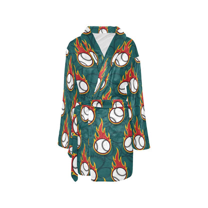 Baseball Fire Print Pattern Women's Fleece Robe