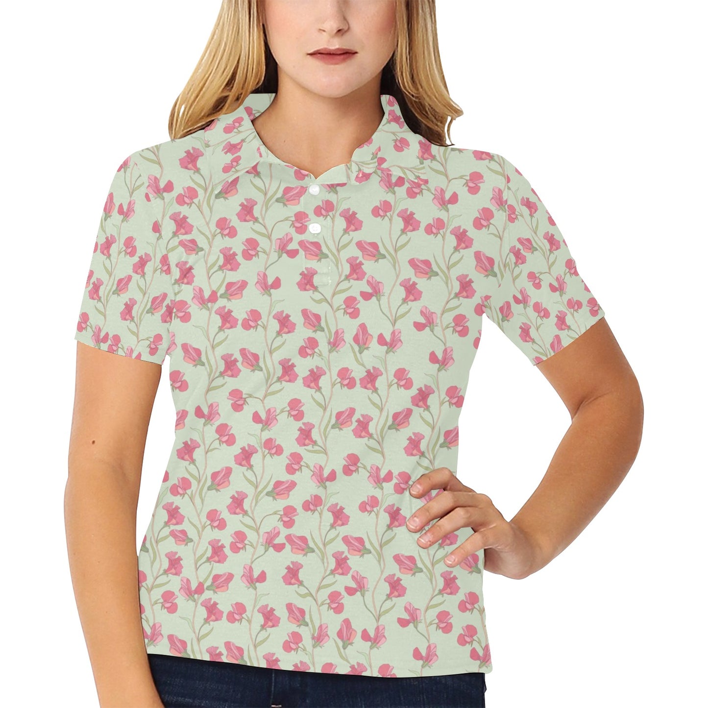 Sweet Pea Print Design LKS301 Women's Polo Shirt