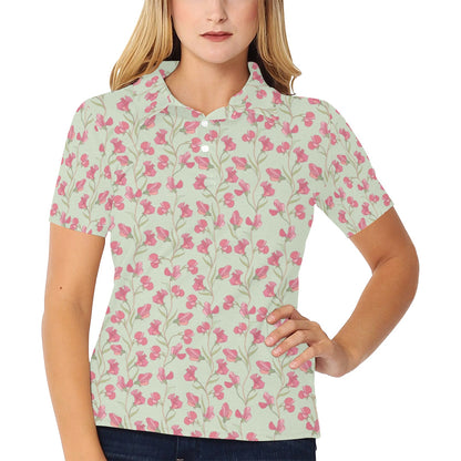 Sweet Pea Print Design LKS301 Women's Polo Shirt