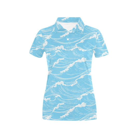 Ocean Wave Pattern Print Design A01 Women's Polo Shirt