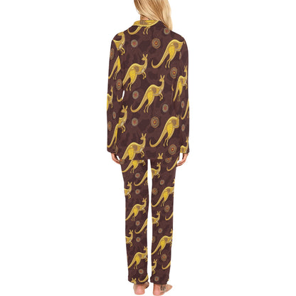 Kangaroos Aboriginal Pattern Print Design 08 Women's Long Pajama Set